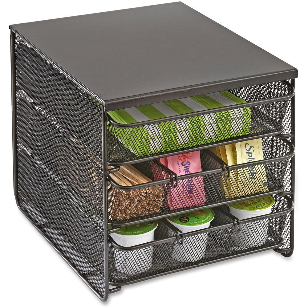 Safco Onyx Hospitality Organizer - 3 Drawer(s) - 3 Divider(s) - 3 Tier(s) - 8.25" Height x 11.50" Width x 8.25" Depth - Removable Divider, Sturdy - Powder Coated - Black - Steel - 1 Each. Picture 1