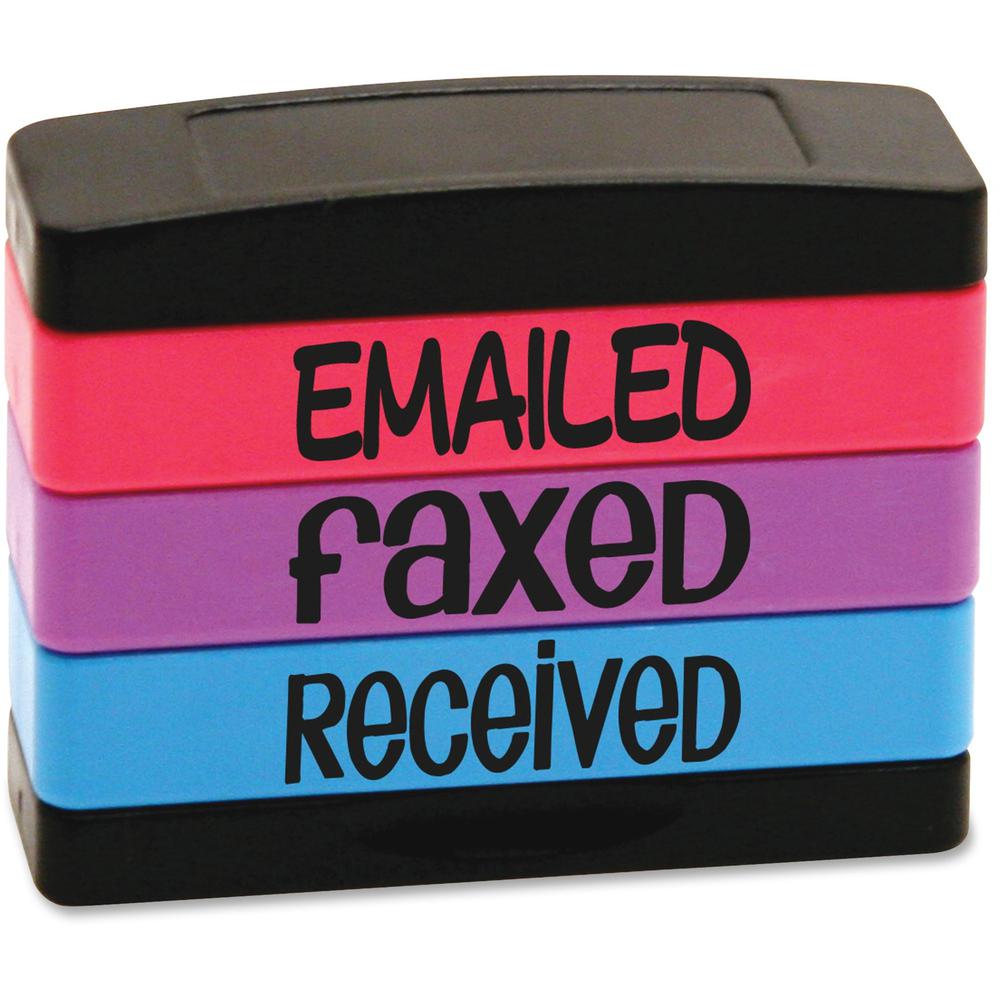 stackSTAMP Emailed Message Stamp Set - Message Stamp - EMAILED, FAXED, RECEIVED - 0.63" Impression Width x 1.81" Impression Length - Assorted - 1 Each. Picture 1