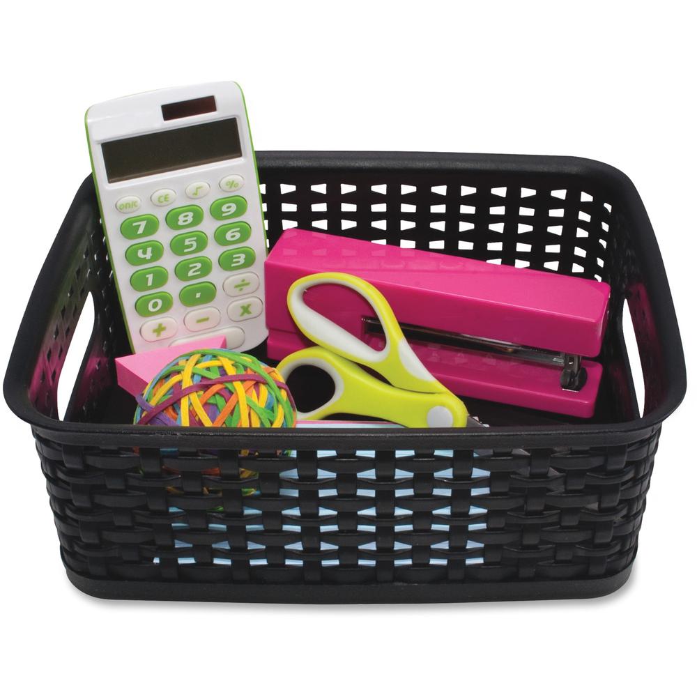 Advantus Plastic Weave Bins - 4" Height x 7.3" Width x 10" DepthDesktop - Secure Grip - Black - Plastic - 3 Each. Picture 1