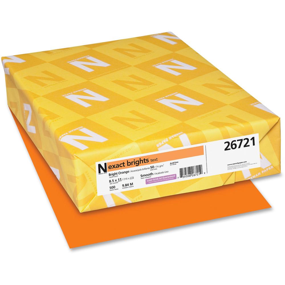 Exact Brights&reg; Smooth Colored Paper - Orange - Letter - 8 1/2" x 11" - 50 lb Basis Weight - Smooth - 500 / Pack - Printable, Lignin-free, Acid-free, Elemental Chlorine-free - Bright Orange. Picture 1