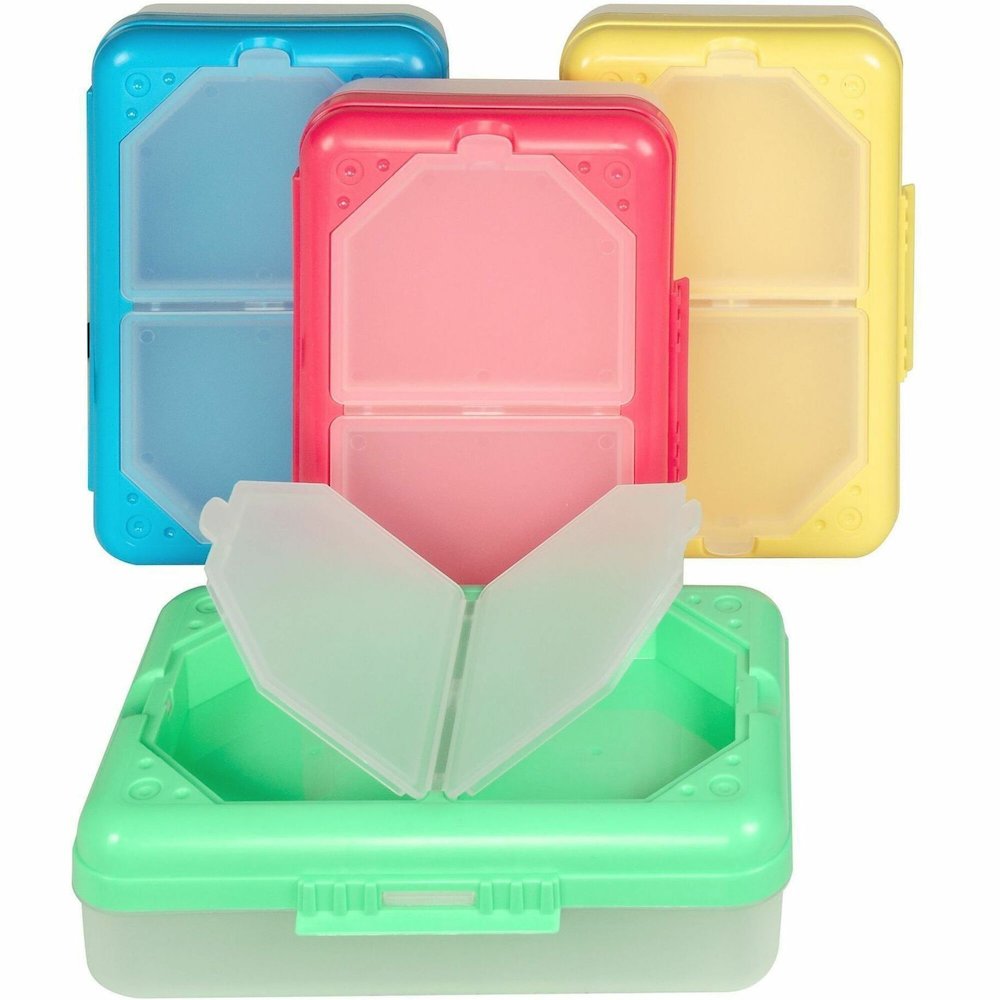 C-Line 3-compartment Storage Box - External Dimensions: 8.3" Width x 5.4" Depth x 2.4" Height - 3 Dividers - Blue, Aqua, Purple, Pink - For Office Supplies, School Supplies - 12 / Carton. Picture 1