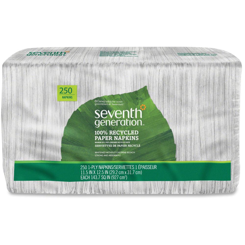 Seventh Generation 100% Recycled Paper Napkins - 1 Ply - 11.50" Width x 12.50" Length - White - Paper - 250/Pack - 12 / Carton. Picture 1