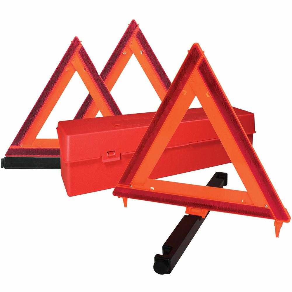 Deflecto Emergency Warning Triangle Kit - 1 Kit - 17.3" Width x 16.5" Height - Triangle Shape - Reflective, Non-flammable - Outdoor - Orange, Red. Picture 1