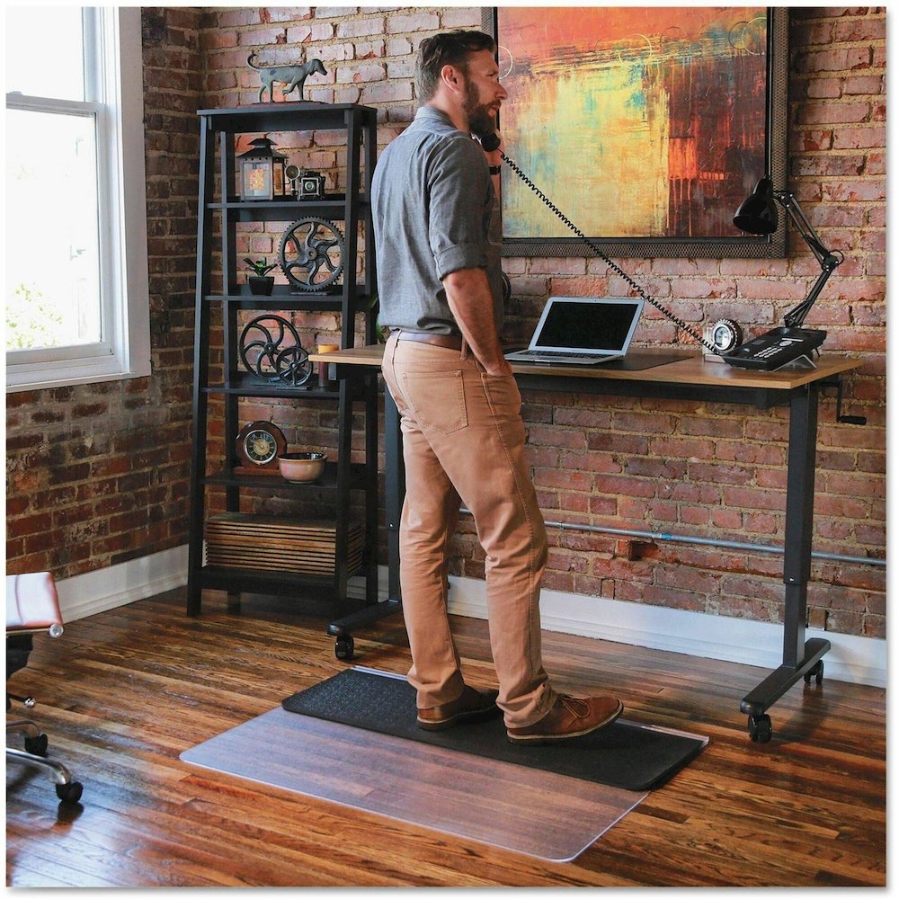 ES ROBBINS Sit-or-Stand Dual-purpose Mat - Hard Floor, Carpeted Floor - 53" Length x 45" Width - Rectangular - Clear, Black - 1 Each. Picture 1