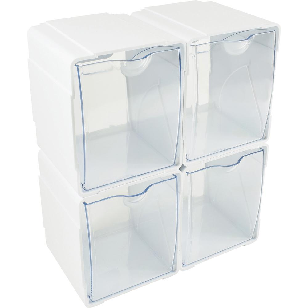 Deflecto Tilt Bin Interlocking Storage Organizer - 5.50" Height x 5.25" Width x 4.75" Depth - Desktop - Interlockable, Stackable - White - 4 / Box. Picture 1