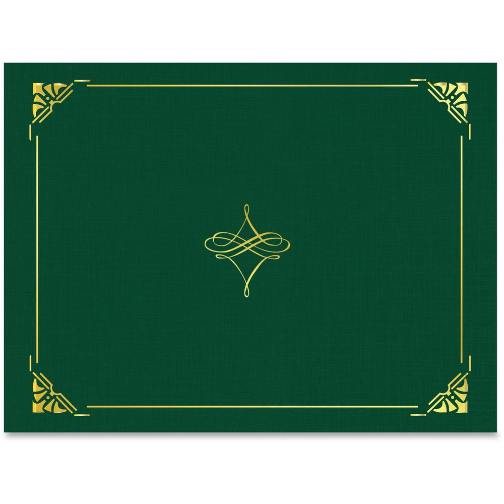 Geographics Letter Recycled Certificate Holder - 8 1/2" x 11" - Hunter Green, Gold - 30% Recycled - 5 / Pack. Picture 1