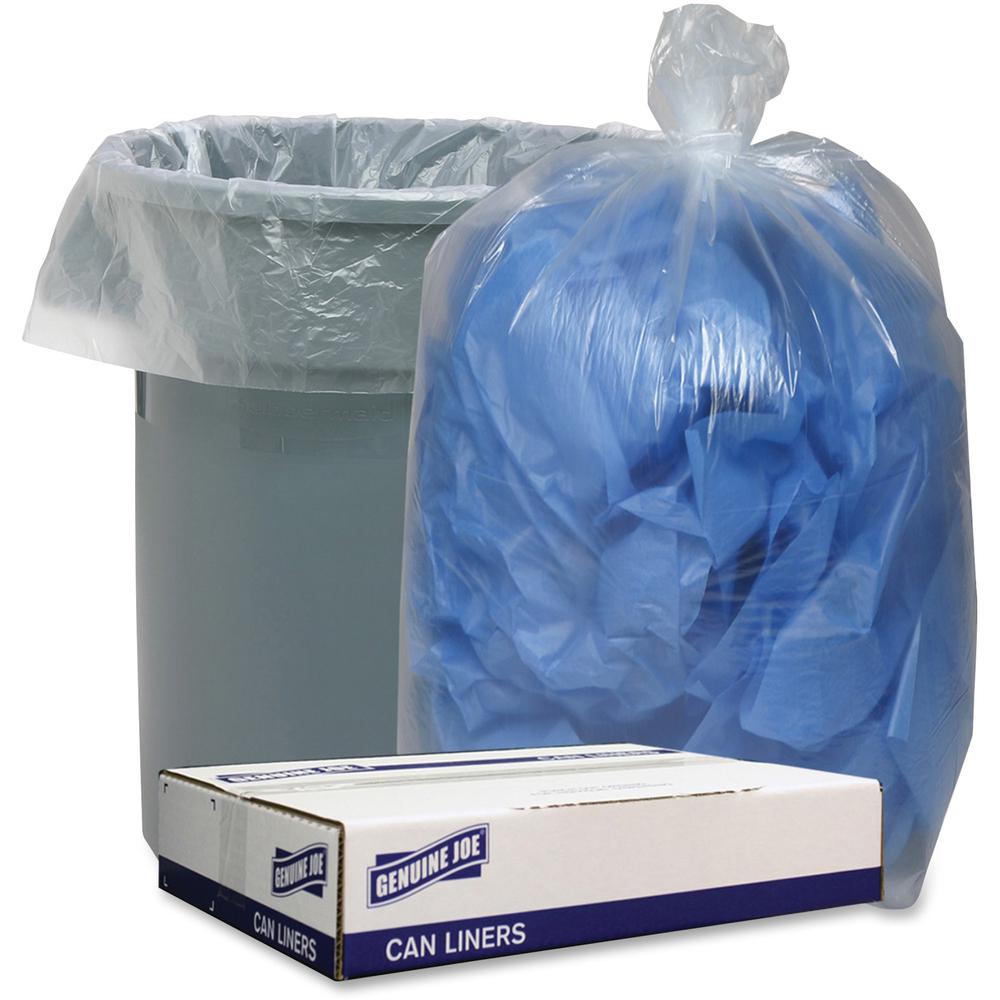 Genuine Joe Low Density Can Liners - 45 gal Capacity - 46" Length x 40" Width x 1.40 mil (36 Micron) Thickness - Low Density - Clear - Recycled - 100 / Carton. Picture 1