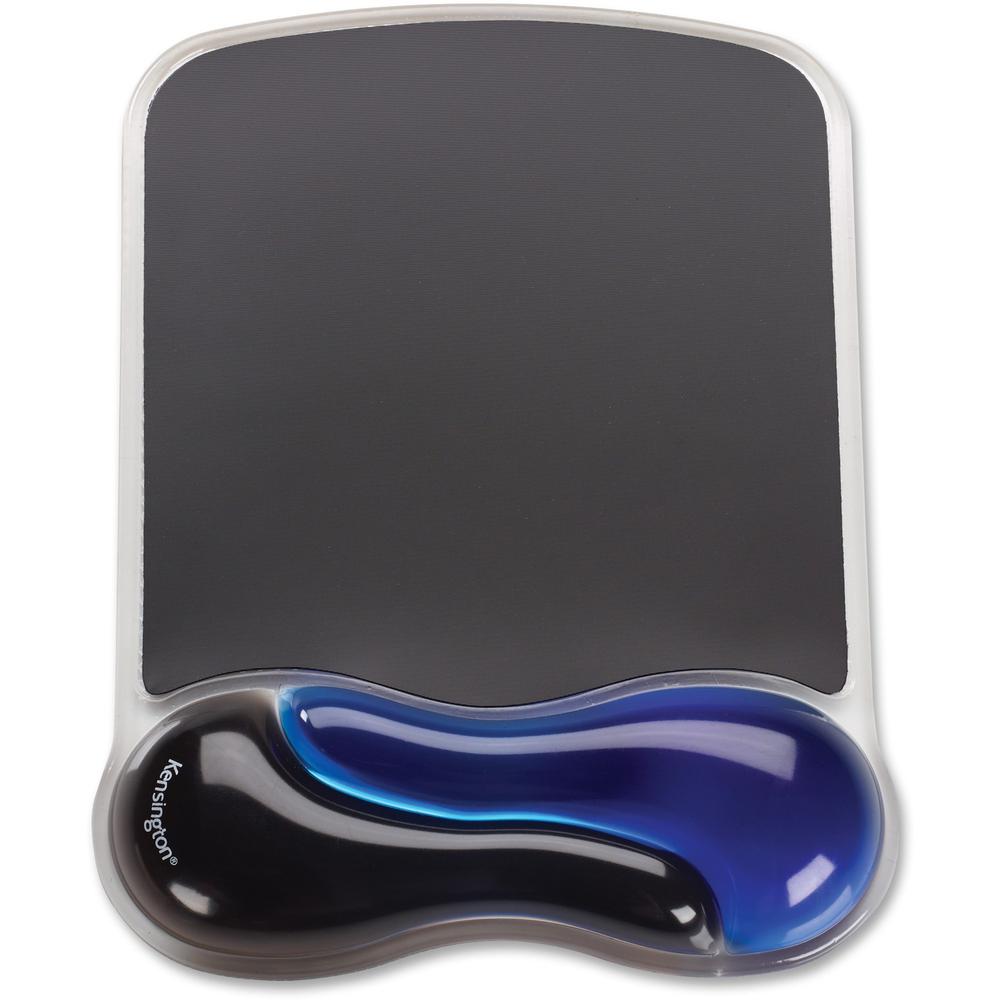 Kensington Duo Gel Wave Mouse Pad Wrist Pillow - 7.25" x 9.50" Dimension - Black & Blue - 1 Pack. Picture 1