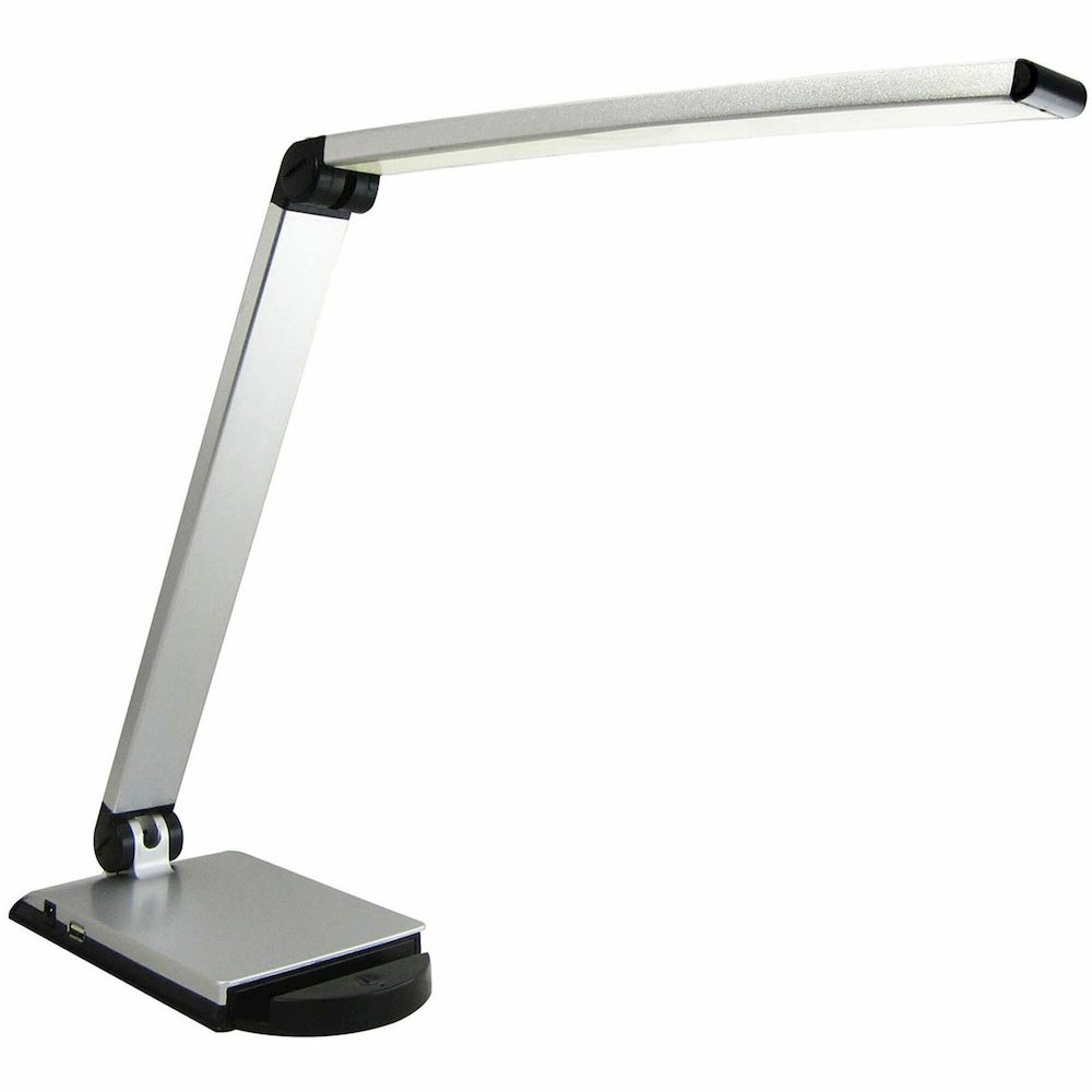 Lorell Smart Device Slot/USB Task Light - 8 W LED Bulb - USB Charging, Dimmable - Aluminum, Plastic - Desk Mountable - Silver - for Desk, Table, Indoor. Picture 1