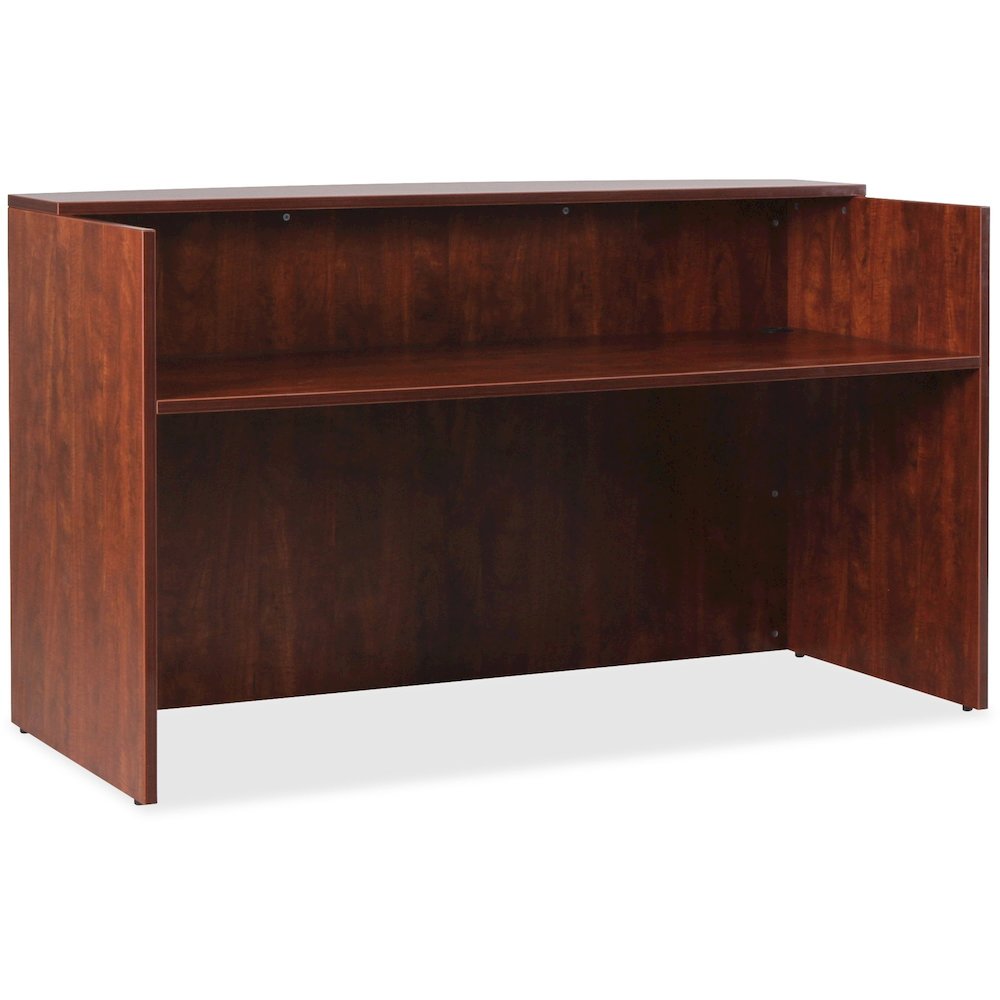 Lorell Essentials Series Front Reception Desk - Rectangle - 1" Thickness Top, 42.5" Height x 35.4" Width x 70.9" Depth Desk - Finish: Cherry Laminate - Durable - For Office - 1 Each. Picture 1