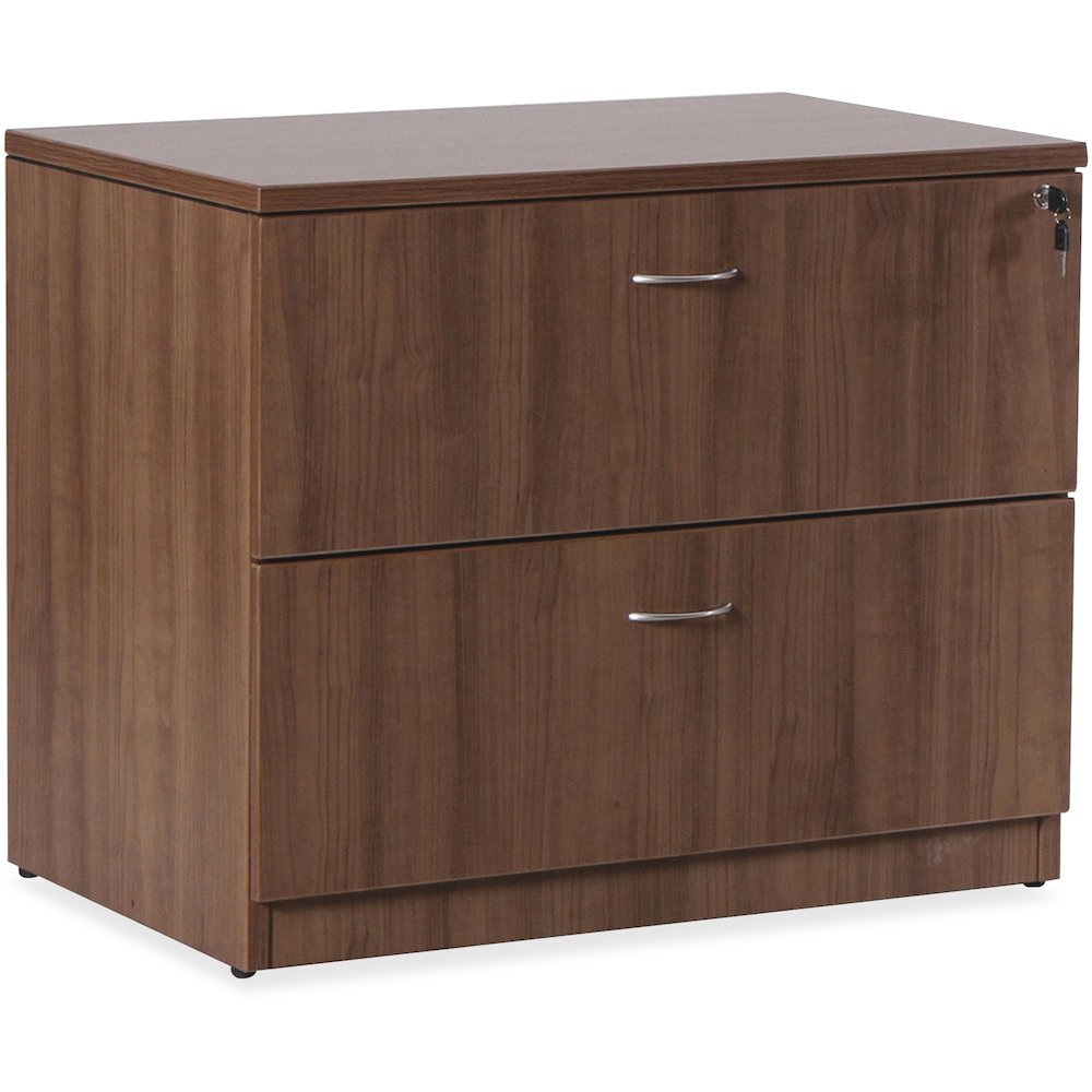 Lorell Essentials Series Lateral File - 1" Thickness Top, 29.5" Height x 35.5" Width x 22" Depth Lateral File - Total Drawer(s): 2 - Walnut, Laminate Table Top - Durable, Built-in Hangrail, Ball Beari. Picture 1