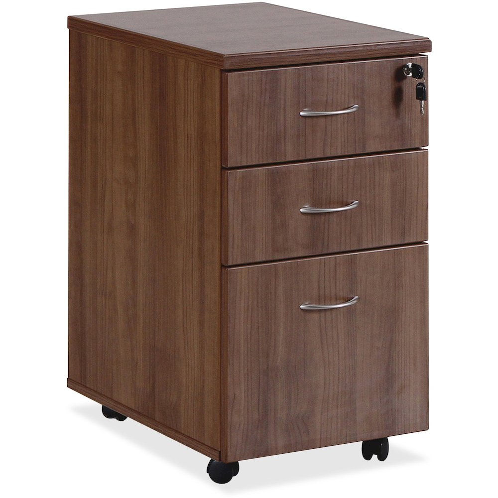 Lorell Essentials Series Box/Box/File Mobile File Cabinet - 1" Thickness Top, 3.8" Thickness Drawer Pull, 28.4" Height x 15.7" Width x 22" Depth Pedestal - Total Drawer(s): 3 - Single Pedestal - Walnu. Picture 1
