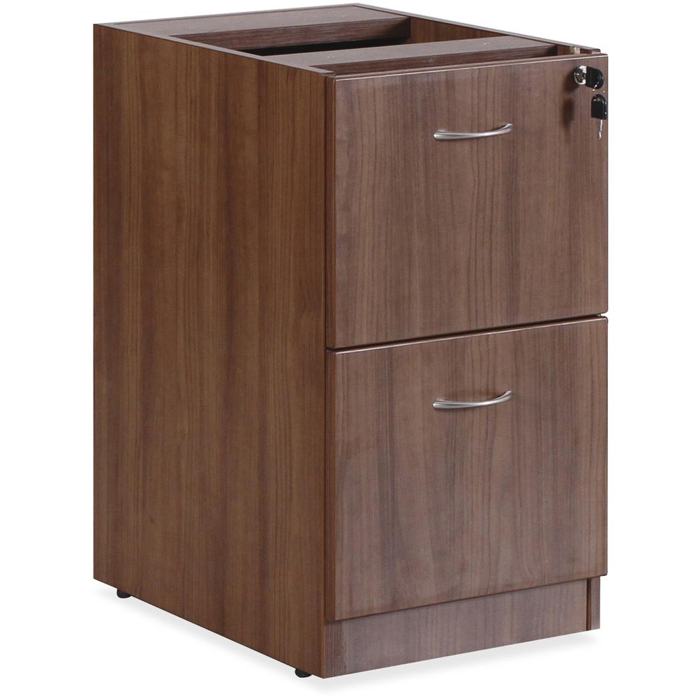 Lorell Essentials Series File/File Fixed File Cabinet - 28.5" Height x 15.5" Width x 21.9" Depth Pedestal, x 3.8" Width - Total Drawer(s): 2 - Finish: Laminate, Walnut - Built-in Hangrail, Ball-bearin. Picture 1