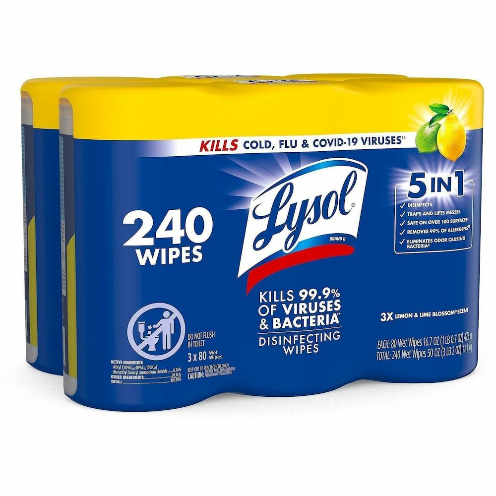 Lysol Lemon/Lime Disinfecting Wipes - For Multi Surface, Multipurpose - Wipe - Lemon, Lime Blossom Scent - Recommended For: Virus Remover, Bacteria Remover - Pre-moistened, Deodorize, Disinfectant, An. Picture 1