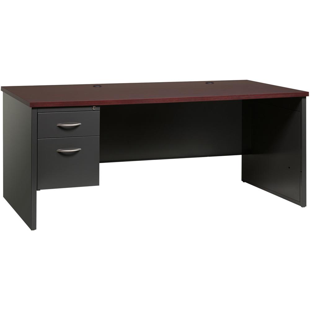 Lorell Fortress Modular Series Left-Pedestal Desk - 72" Width x 36" Depth, x 1.1" Thickness Top - Total Drawer(s): 2 - Single Pedestal on Left Side - Material: Steel - Finish: Mahogany Laminate, Charc. Picture 1