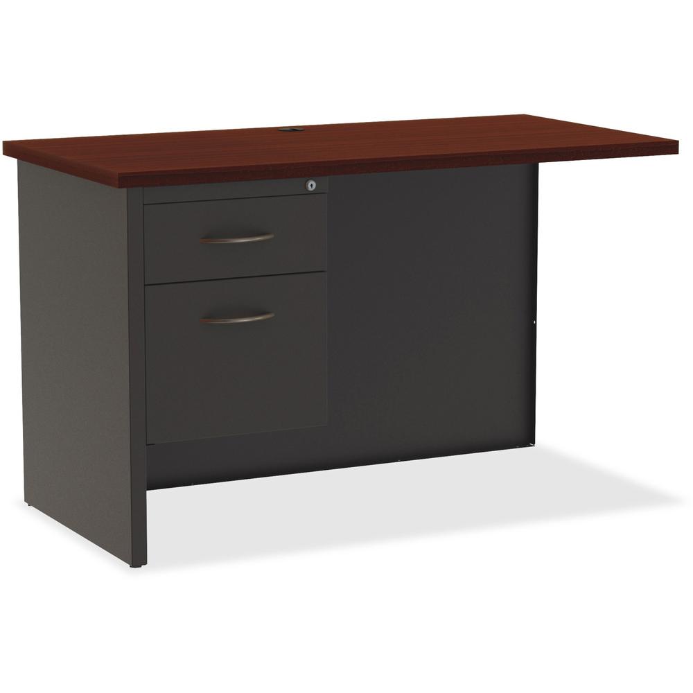Lorell Fortress Modular Series Left Return - 48" Width x 24" Depth, x 1.1" Thickness Top - Total Drawer(s): 2 - Single Pedestal on Left Side - Material: Steel - Finish: Mahogany Laminate, Charcoal - S. Picture 1