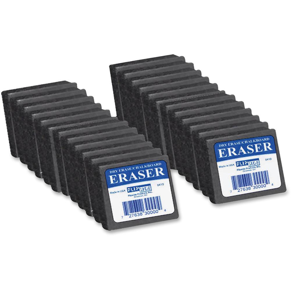 Flipside Dry Erase/Chalkboard Eraser - Gray - Felt - 2" Width x 1" Height x 2" Depth x - 24 / Pack - Soft. Picture 1