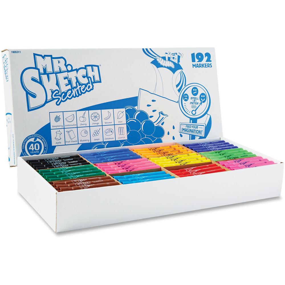 Mr. Sketch Scented Markers Classpack - Broad, Narrow, Medium Marker Point - Chisel Marker Point Style - Raspberry, Orange, Cherry, Banana, Mint, Apple Green, Blueberry, Grape, Cinnamon, Licorice, Melo. Picture 1