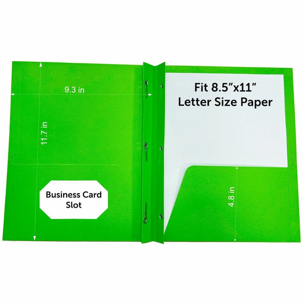 Sparco Letter Pocket Folder - 8 1/2" x 11" - 3 x Double Prong Fastener - 2 Internal Pocket - Apple Green - 1 Box. Picture 1