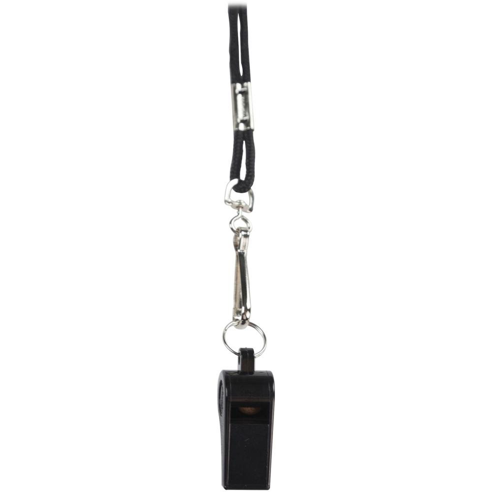 Champion Sports Plastic Whistle/Bulk Lanyard Pack - 1 Dozen - Black, Silver - Metal, Nylon, Plastic. Picture 1