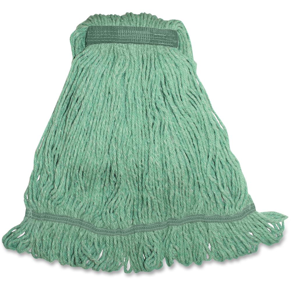 Genuine Joe Narrow Band Medium Mophead - Medium - Narrow Headband, 4-ply, Durable, Looped Ends, Fray Resistant, Lint Resistant, Tailband, Launderable - Rayon, Cotton, Cotton - Green - 1Each. Picture 1