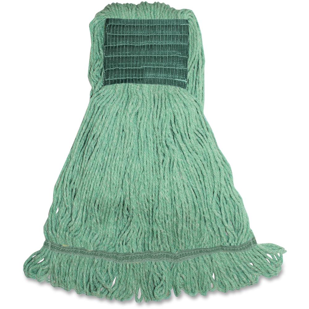 Genuine Joe Synthetic Blend Medium Mophead - Medium - Looped Ends, Durable, Launderable, Headband - Rayon, Cotton, Rayon, Fiber - Green - 16 oz - 1Each. Picture 1