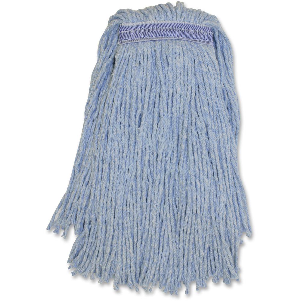 Genuine Joe Blended Yarn Mophead - #24 - Stain Resistant, Cut Ends, Durable, Narrow Headband - Yarn - Blue - 1Each. Picture 1
