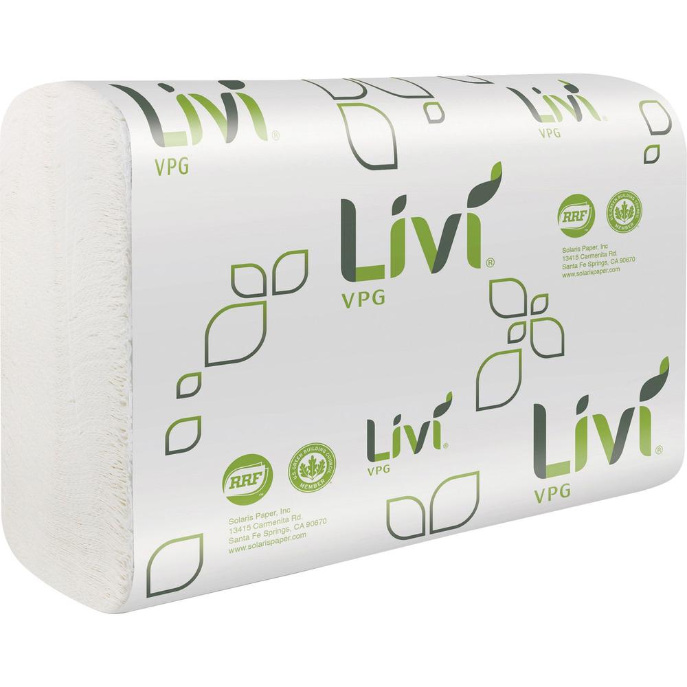 Livi VPG MultiFold Towel - 1 Ply - Multifold - 9.06" Width x 9.45" Length - White - Virgin Fiber, Paper - 250/Pack - 16 / Carton. Picture 1