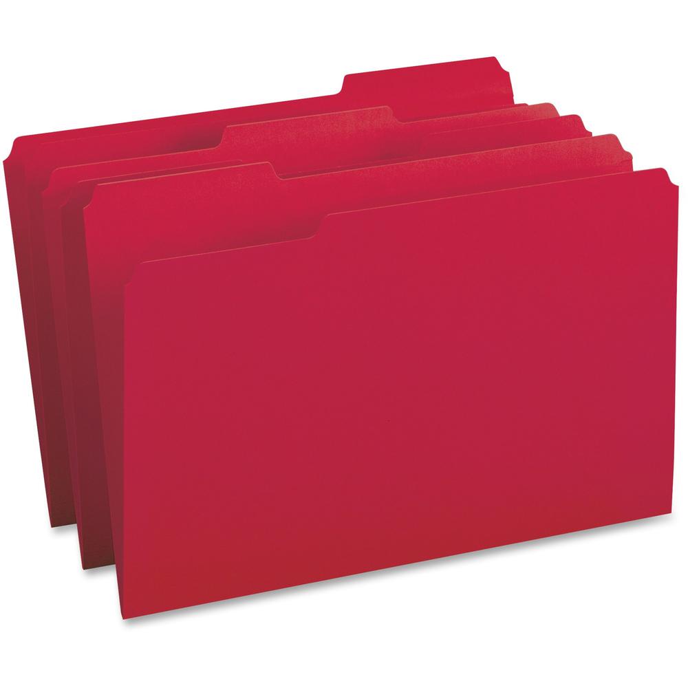 Business Source 1/3 Tab Cut Legal Recycled Top Tab File Folder - 8 1/2" x 14" - Top Tab Location - Assorted Tab Position - 11 pt. - 1 Plys - Red - 10% Recycled - 100 / Box. Picture 1