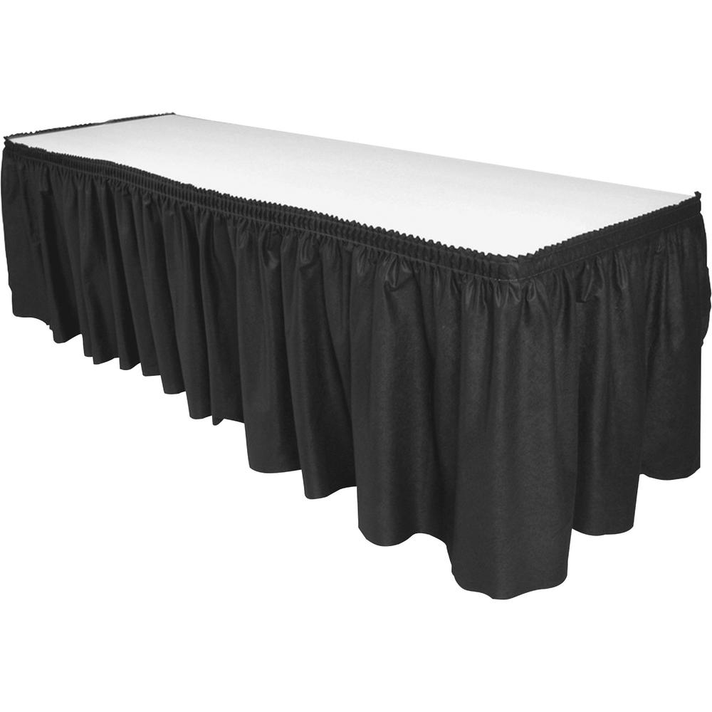 Genuine Joe Nonwoven Table Skirts - 14 ft Length x 29" Width - Adhesive Backing - Polyester - Black - 6 / Carton. Picture 1