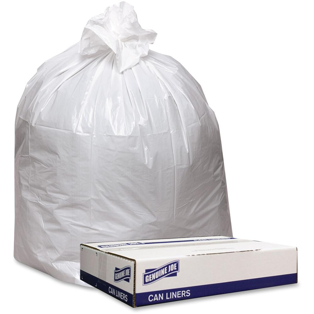 Genuine Joe Low Density White Can Liners - 45 gal Capacity - 46" Length x 40" Width x 0.90 mil (23 Micron) Thickness - Low Density - White - Industrial Trash - Recycled - 100 / Carton. Picture 1
