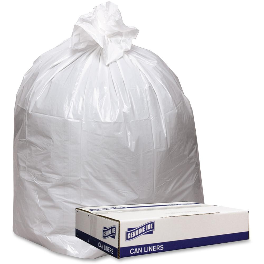 Genuine Joe Low Density White Can Liners - 56 gal Capacity - 47" Length x 43" Width x 0.90 mil (23 Micron) Thickness - Low Density - White - Industrial Trash - Recycled - 100 / Carton. Picture 1