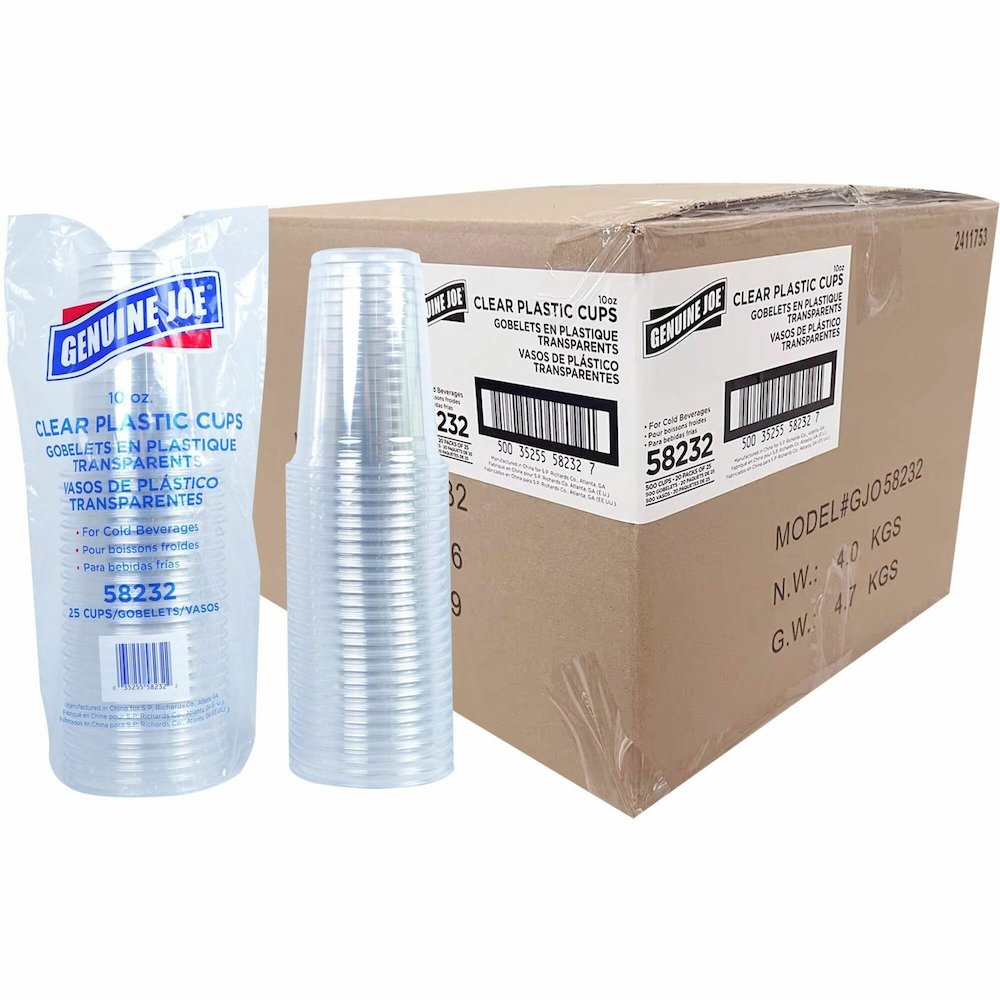 Genuine Joe 10 oz Clear Plastic Cups - 10 fl oz - Clear - Plastic - Cold Drink, Beverage - 25/Pack - 20 / Carton. Picture 1