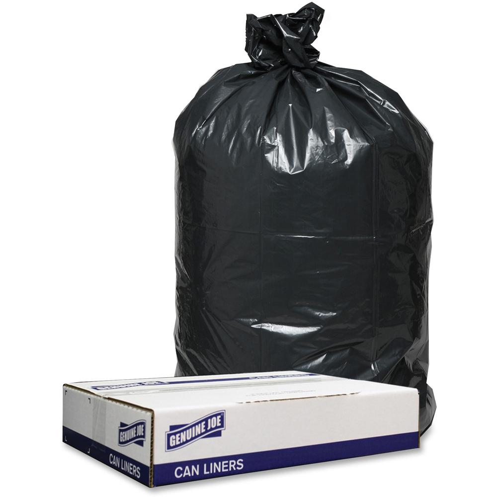 Genuine Joe Low Density Black Can Liners - 60 gal Capacity - 58" Length x 38" Width x 1.20 mil (30 Micron) Thickness - Low Density - Black - Recycled - 100 / Carton. Picture 1