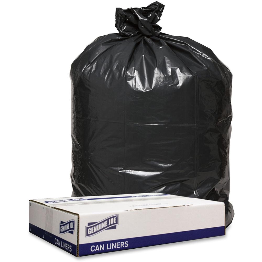 Genuine Joe Low Density Black Can Liners - 56 gal Capacity - 47" Length x 43" Width x 1.20 mil (30 Micron) Thickness - Low Density - Black - Can - Recycled - 100 / Carton. Picture 1