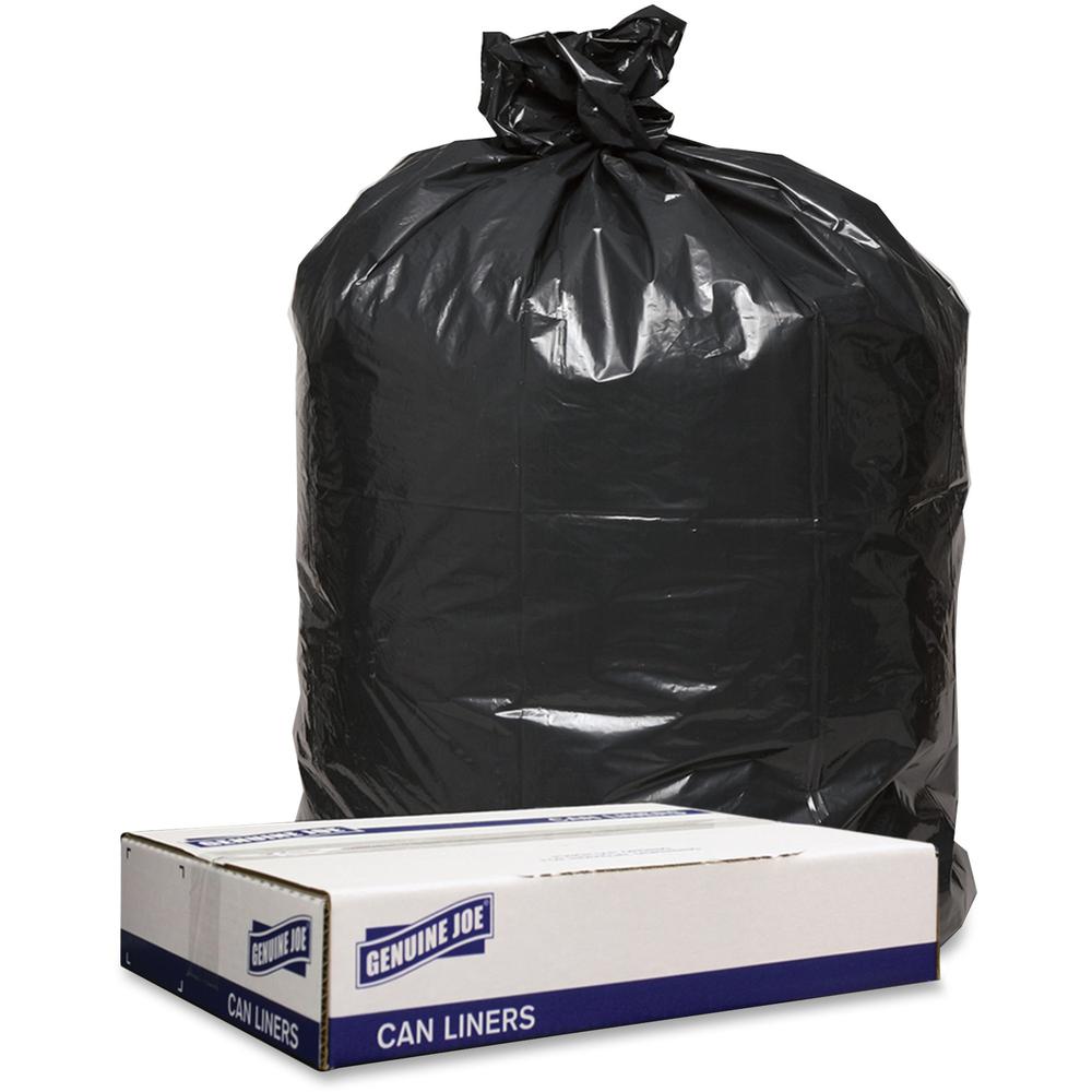 Genuine Joe Low Density Black Can Liners - 56 gal Capacity - 47" Length x 43" Width x 1.60 mil (41 Micron) Thickness - Low Density - Black - Can - Recycled - 100 / Carton. Picture 1
