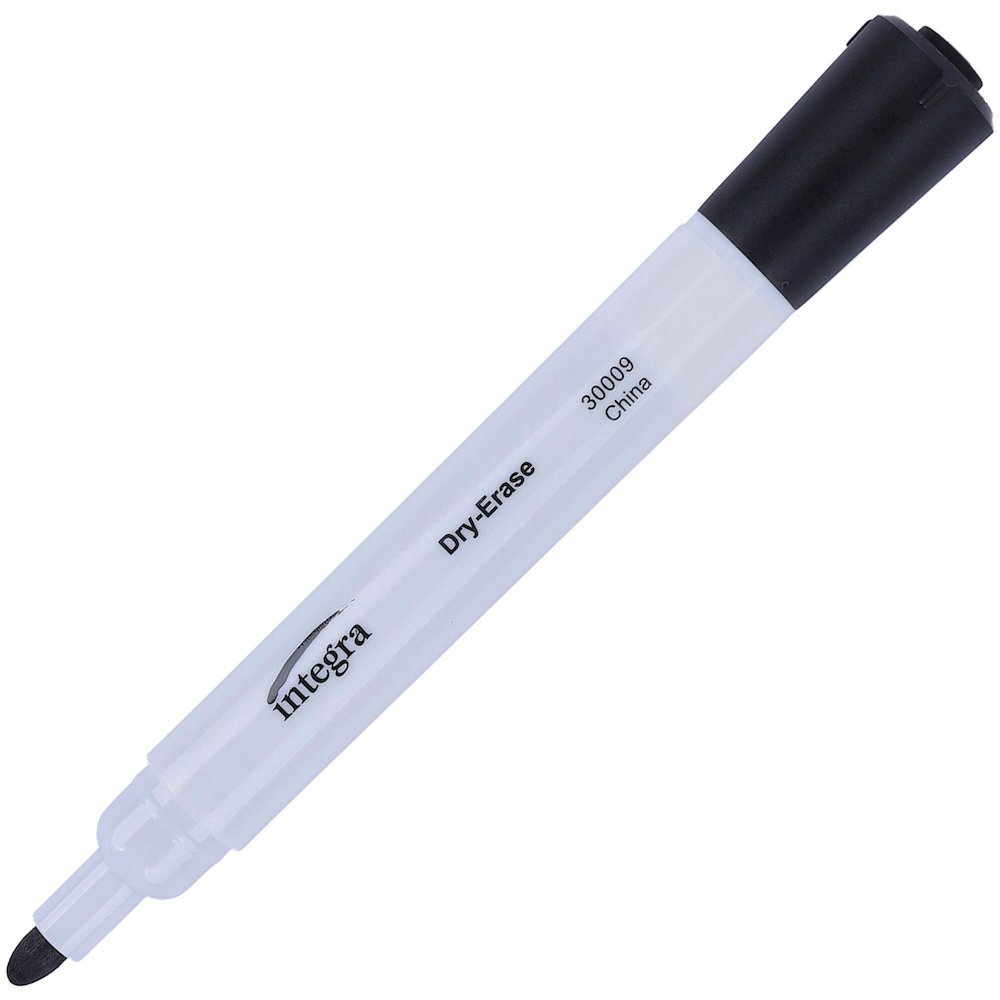 Integra Bullet Tip Dry-Erase Markers - Erasable - Black Ink - 1 Dozen. Picture 1