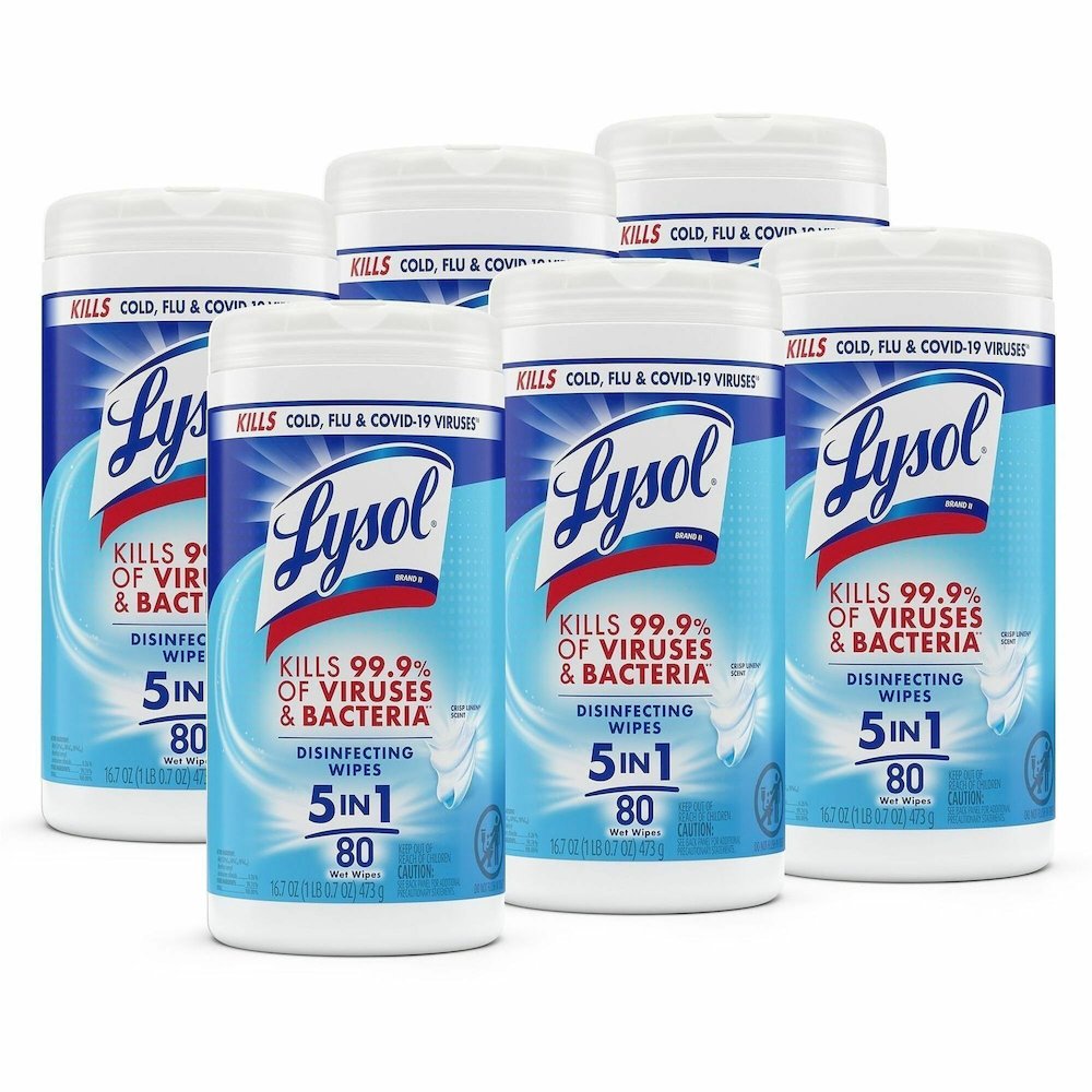 Lysol Disinfecting Wipes - For Multipurpose, Multi Surface - Wipe - Crisp Linen Scent - 7" Length x 7.25" Width - Recommended For: Virus Remover, Bacteria Remover - Disinfectant, Pre-moistened, Deodor. Picture 1