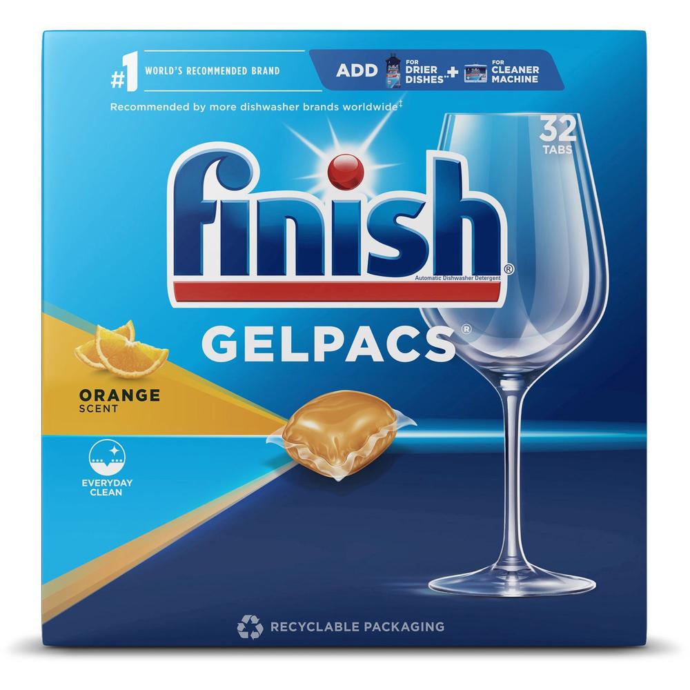 Finish Dishwasher Gel Packs - 1.3 fl oz (0 quart) - Orange Scent - 32 / Box - 8 / Carton - Orange. Picture 1