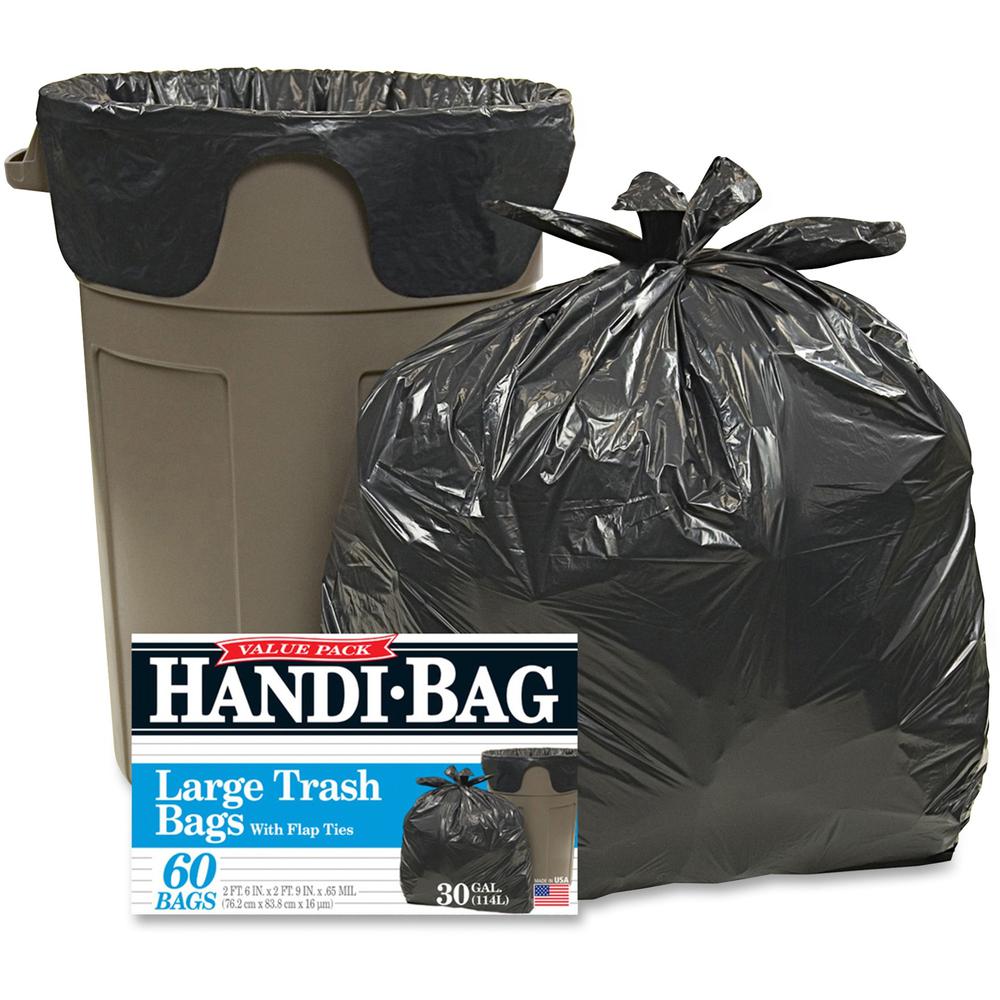 Berry Handi-Bag Wastebasket Bags - Medium Size - 30 gal Capacity - 36" Length x 29" Width x 0.70 mil (18 Micron) Thickness - Black - Hexene Resin - Home, Office - 60/Box - 6 / Carton. Picture 1