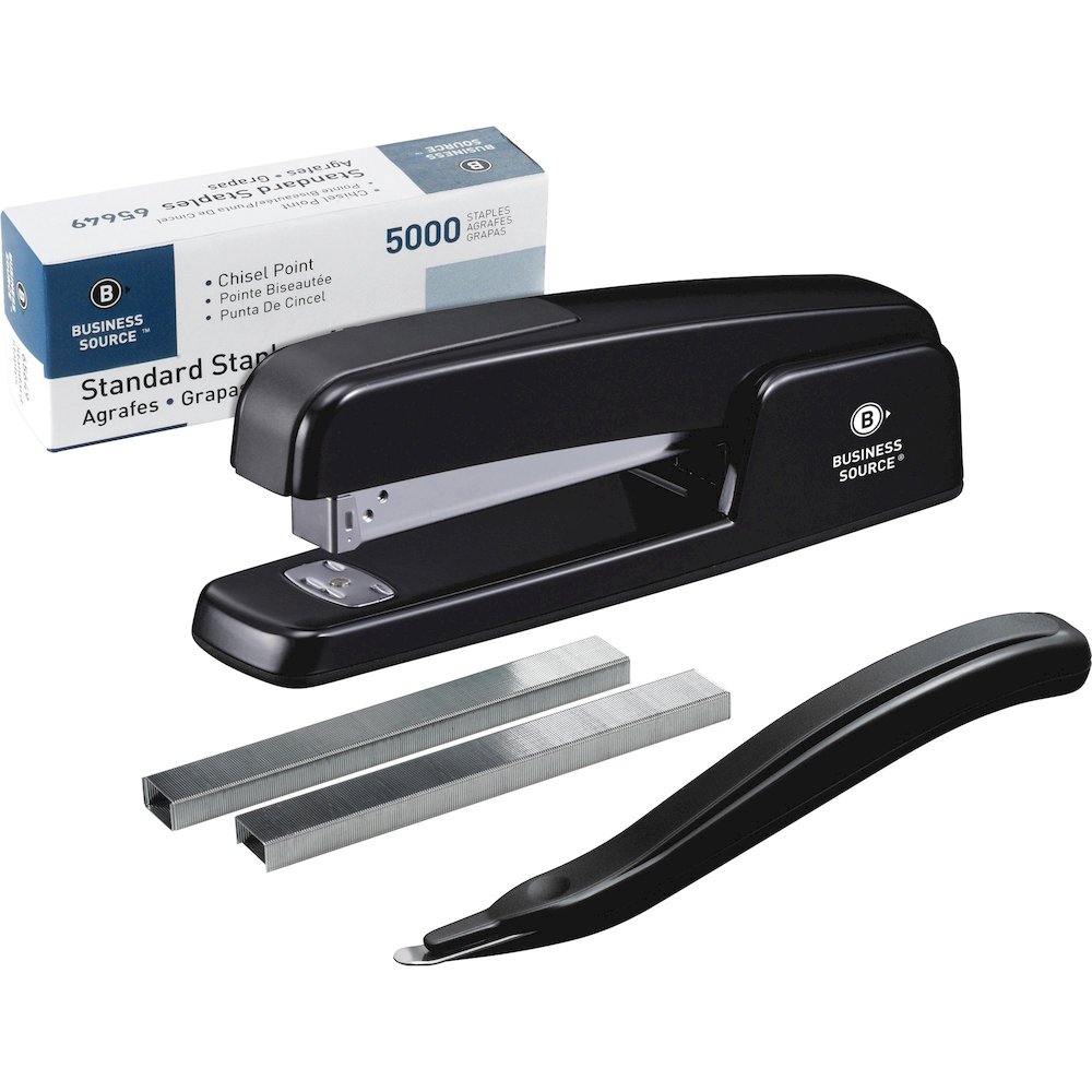 Business Source Standard Stapler Value Pack - Staples Upto 20 Sheet - Holds Upto 210 Staple - Full Strip - Top Loading - Black - 1 Pack. Picture 1