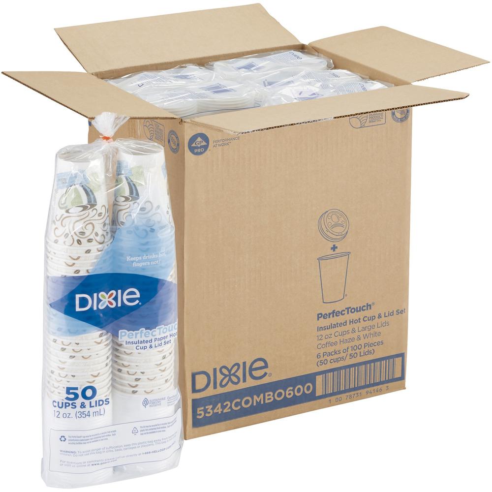 Dixie PerfecTouch 12 oz Hot Coffee Cup and Lid Sets by GP Pro - 50 / Pack - 6 / Carton - White - Paper - Hot Drink, Coffee, Beverage. Picture 1