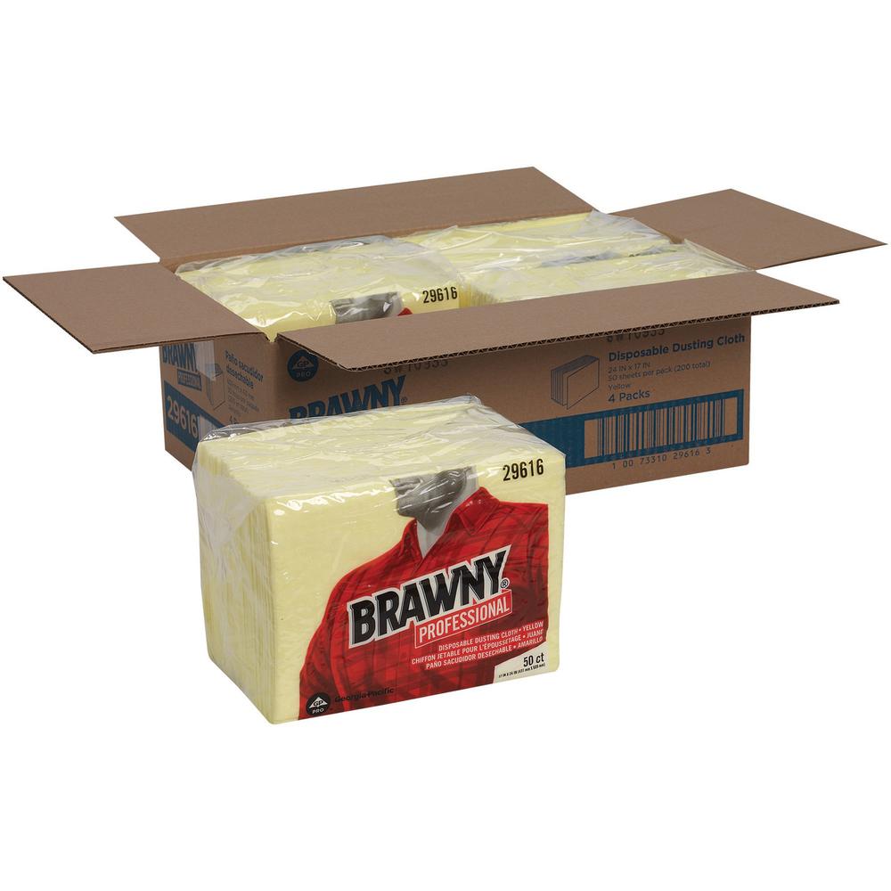 Brawny&reg; Professional Disposable Dusting Cloths - 24" Length x 17" Width - 50 / Pack - 4 / Carton - Yellow. Picture 1