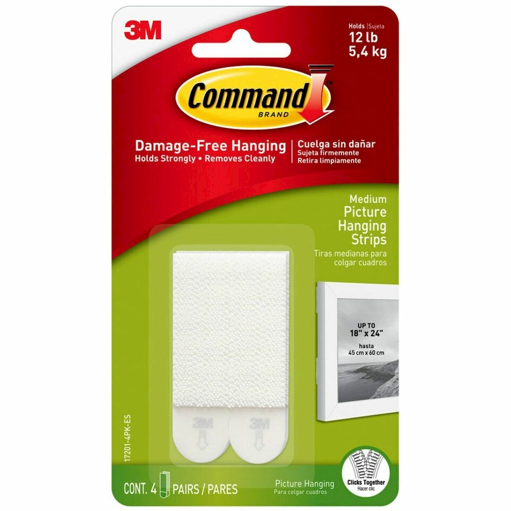 Command Medium Picture Hanging Strips - 2.75" Length x 0.63" Width x 100 mil Thickness - White - Foam - 2/Set - 4 / Pack. Picture 1