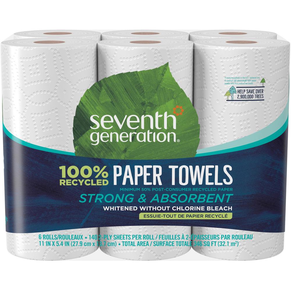 Seventh Generation 100% Recycled Paper Towels - 2 Ply - 11" Width x 5.40" Length - 140 Sheets/Roll - White - Paper - 6/Pack - 4 / Carton. Picture 1