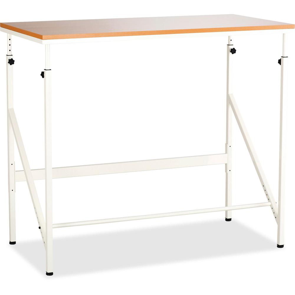 Safco Laminate Tabletop Standing-Height Desk - For - Table TopMelamine Laminate Rectangle, Beech Top - Powder Coated, Cream Base - Adjustable Height - 38" to 50" Adjustment x 48" Table Top Width x 24". Picture 1