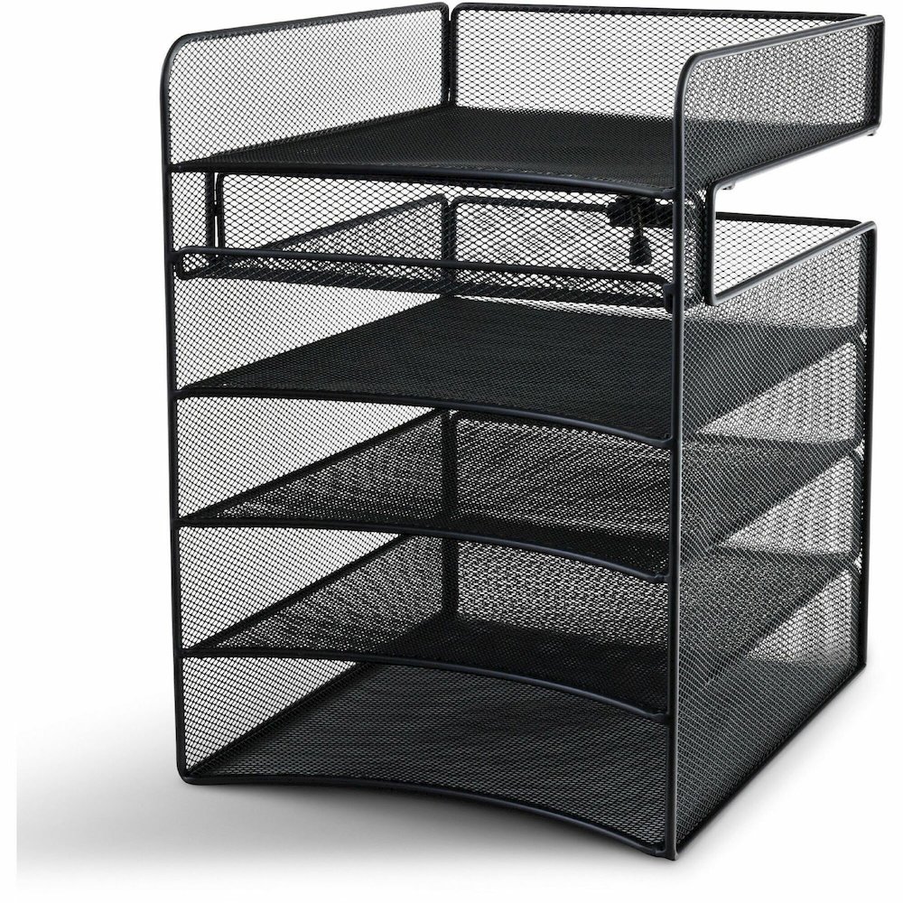 Safco Onyx Horizontal Hanging Desktop Storage - 5 Compartment(s) - 14.38" Height x 10.25" Width x 12.38" Depth - Durable, Lightweight, Scratch Resistant - Powder Coated - Black - Steel - 1 Each. Picture 1