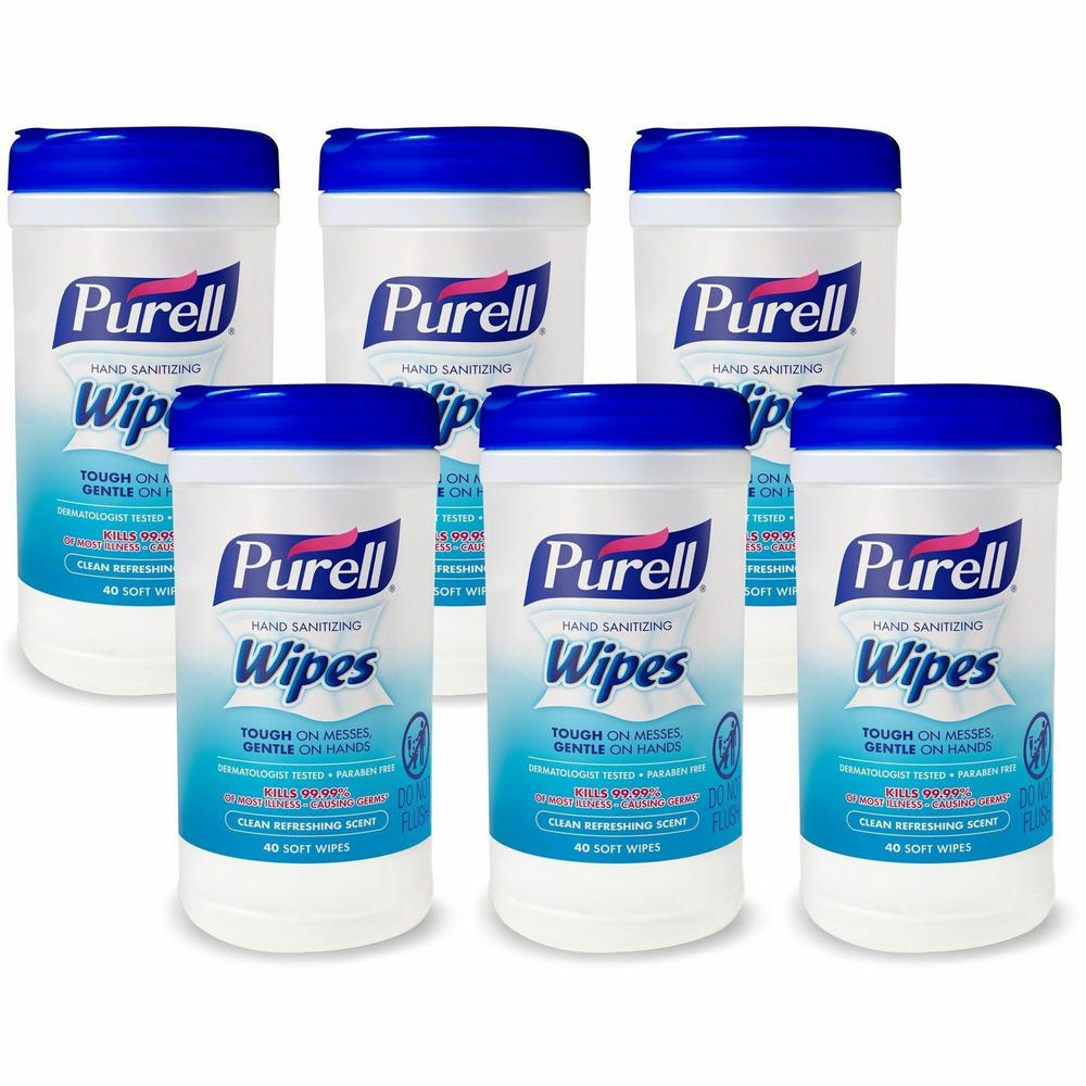 PURELL&reg; Clean Scent Hand Sanitizing Wipes - Clean - Textured - White - 40/Tub - 6 / Carton. Picture 1