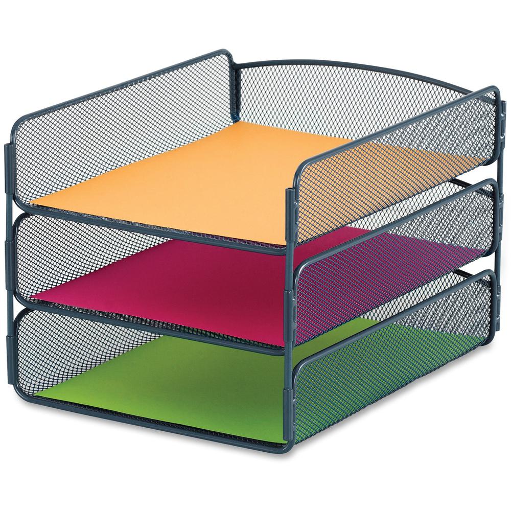 Safco Onyx Letter Tray - 3 Compartment(s) - 8" Height x 9.25" Width x 11.75" Depth - Desktop - Blue - Steel - 1 Each. Picture 1
