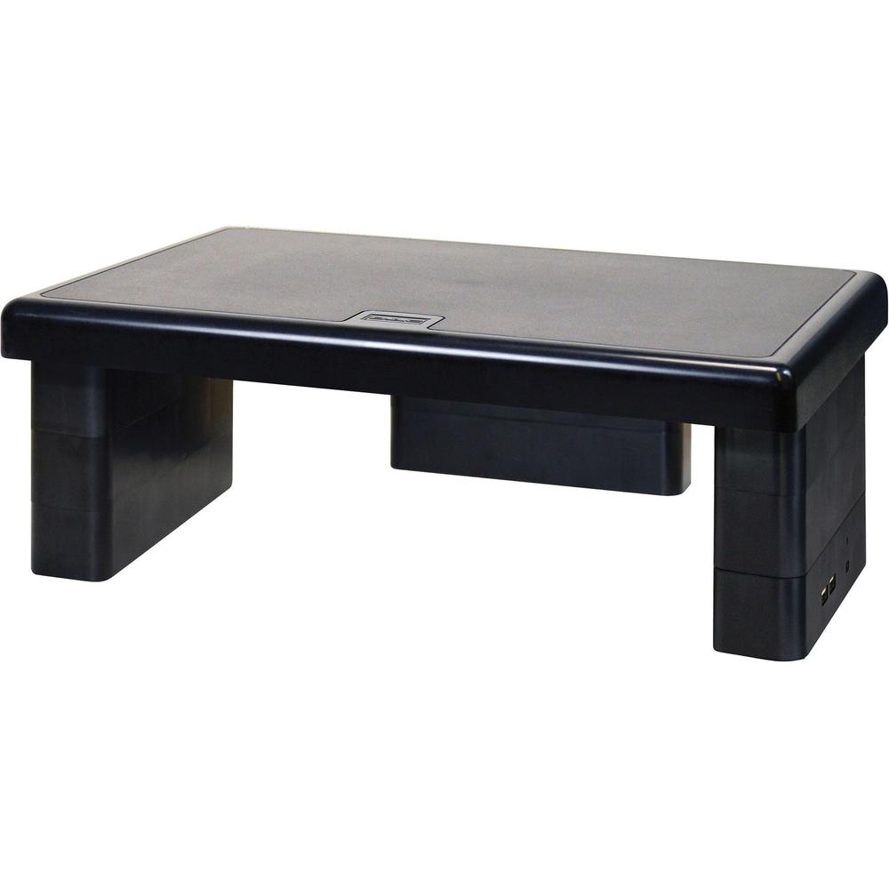 DAC Stax Ergonomic Height Adjustable Monitor Stand with 2 USB Ports - 66 lb Load Capacity - 4.8" Height x 13" Width x 10.5" Depth - Black. Picture 1